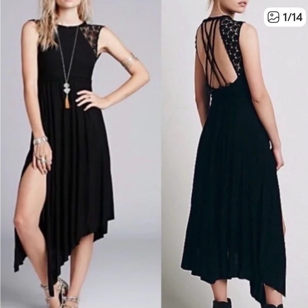 Free People Afternoon Delight Black Asymmetrical Dress, Size S. Worn once.